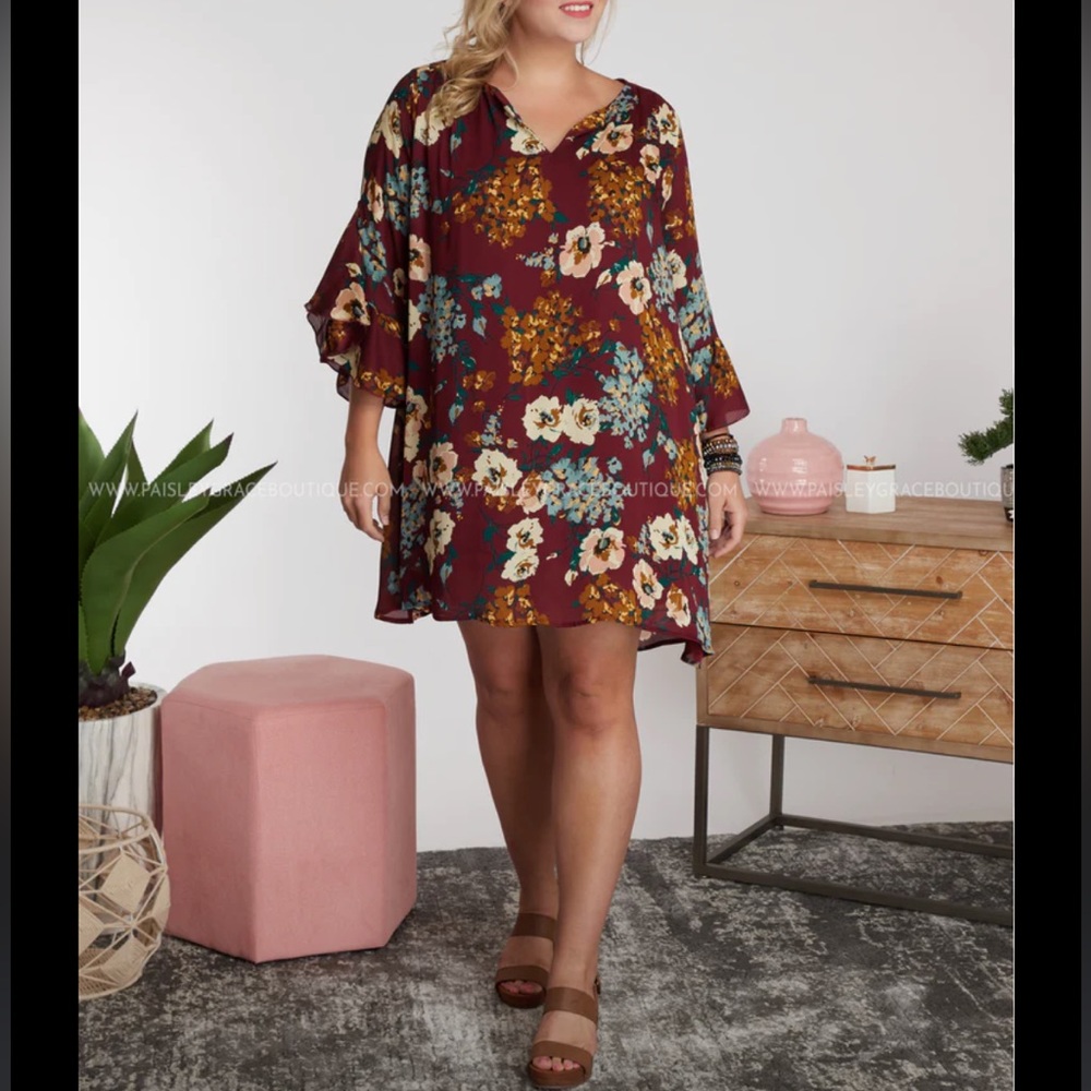 Umgee Burgundy Floral Shift Dress